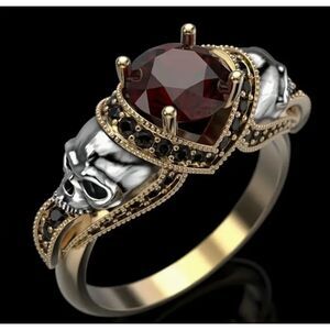 Men's Gold Red Stone Double Silver Carved Skull Ring Women's Thumb Ring Size 10
